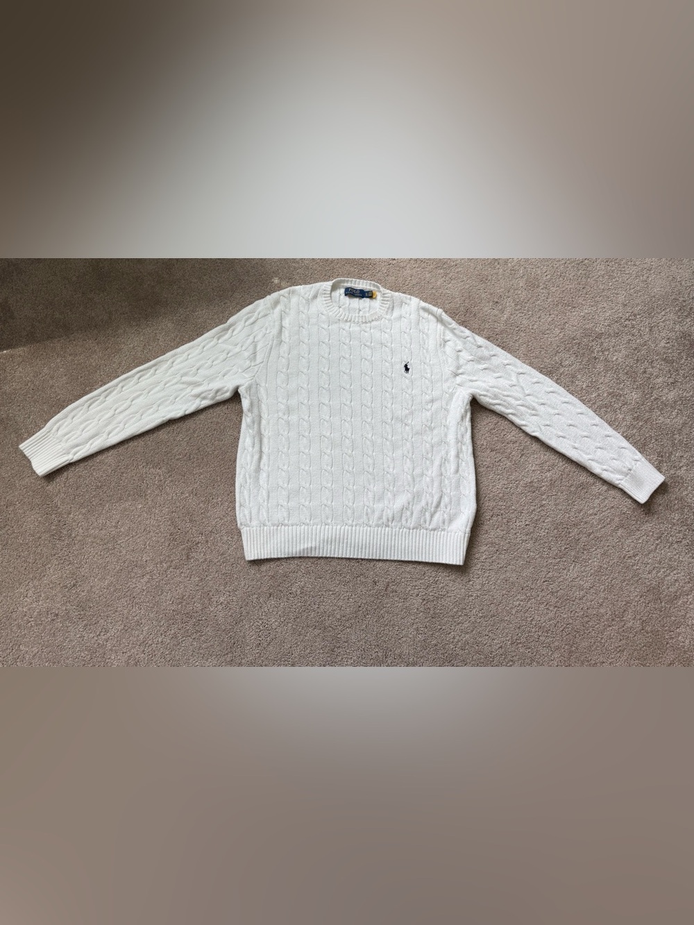 Polo Ralph Lauren | Cable Knit Sweater | White Cotton Crewneck | Men’s XL